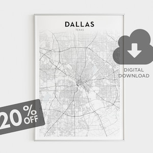Dallas Map Print, Dallas Map Art, Dallas City Map Poster, Texas State Map Wall Art, US Cities, Office Wall Decor, Home Wall Decor