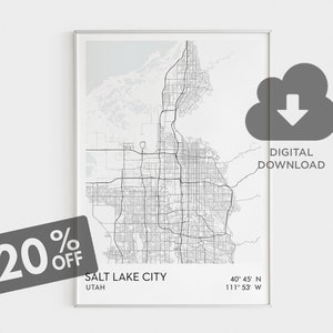 Salt Lake City, Utah druckbare, Salt Lake City Wandkunst, druckbares Geschenk für sie, Utah Karte, SLC Wandkunst, Stadt Salt Lake City, digitaler Download