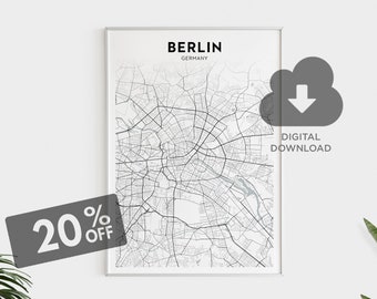 Berlin Map Print, Germany Printable, Berlin City Wall Art, Deutschland Art Poster, Berlin Town Map Print, Minimal Art, Large Wall Map