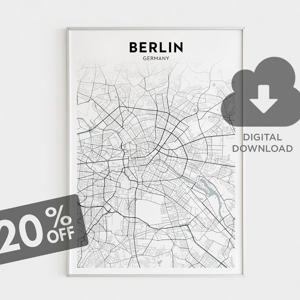 Berlin Map Print, Germany Printable, Berlin City Wall Art, Deutschland Art Poster, Berlin Town Map Print, Minimal Art, Large Wall Map