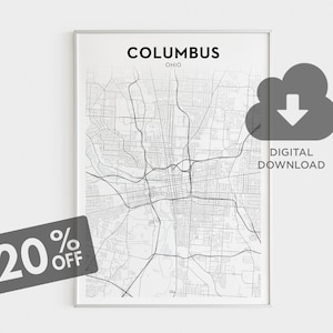 Columbus Map Print, Ohio Printable, Columbus City Wall Art, Ohio Art Poster, Columbus Town Map Print, US Cities, Living Room Wall Decor