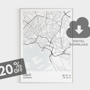 Oslo Karte Print, Norwegen Digitale Karte Drucken, Oslo Karte Kunst, Oslo Home Map Print, schwarz weiß Karte Drucken, Stadtplan Poster, Karte Kunstdruck