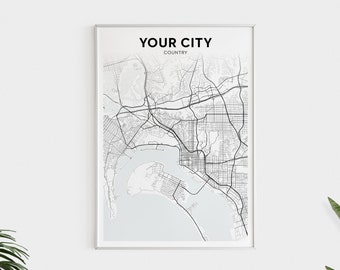 Custom City Map, Personalized Map City Map, Custom Map Print, Any City, Any Town, Your City, Printable Wall Art, Digital Download