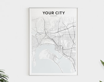 Custom City Map, Personalized Map City Map, Custom Map Print, Any City, Any Town, Your City, Printable Wall Art, Digital Download