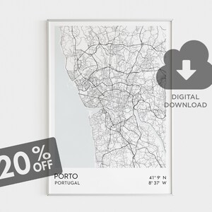 Porto Map Print, Porto Coordinates, Portugal Wall Art, Portuguese Cities, Minimal Map, Porto Nursery Decor, Living Room Wall Decor
