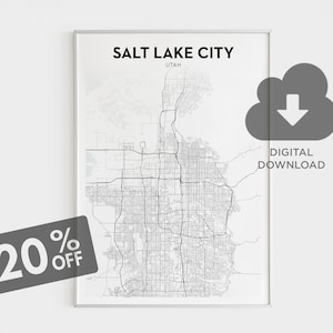 Impressão de mapa de Salt Lake City, arte de parede de Salt Lake, mapa de Utah, I Love Utah, cidades dos EUA, decoração de parede de homeoffice, impressão moderna de arte de parede de Salt Lake City
