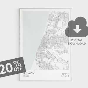 Tel Aviv Map Print, Israel Map Art, Tel Aviv Street Map, Israel Wall Decor, Printable Wall Art, Living Room Decor, Digitale Download