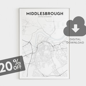 Middlesbrough Map Print, UK Map Art, Middlesbrough Street Map, Middlesbrough Art Poster, England City Map, UK Map Gift, Perfect Map Art
