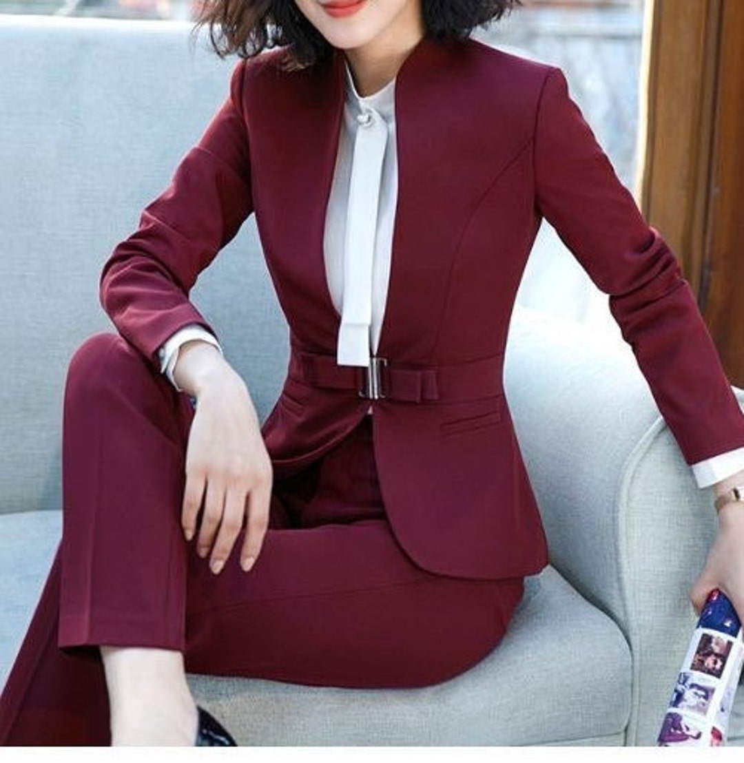 Burgundy Pantsuit for Women Blezar Trouser Suit Set for - Etsy
