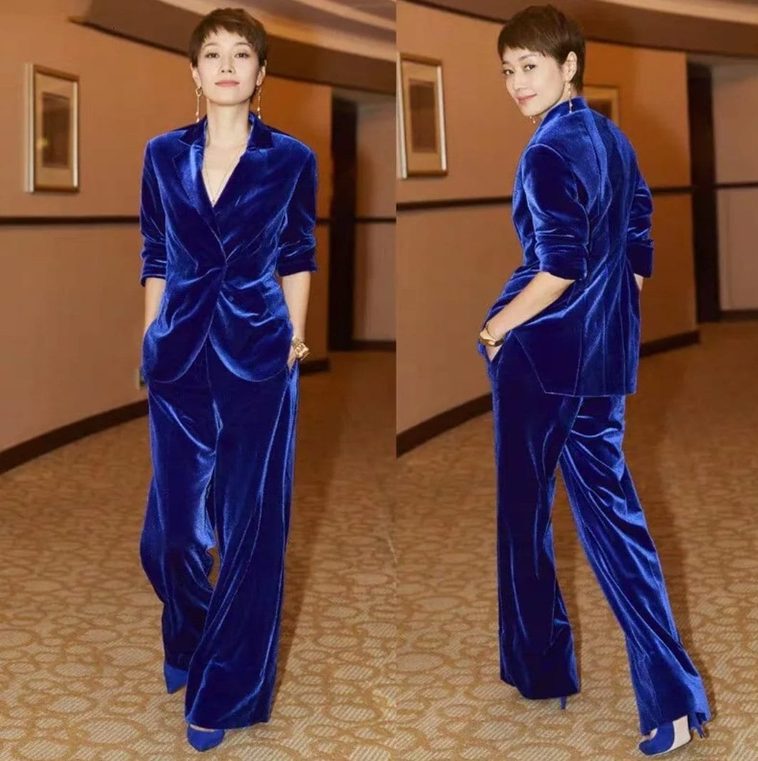 Peacock Blue or Royal Blue Double Breasted 2-piece Pants Suit, Women's Blue  Coats, Formal Office Suits, Wedding Suits 