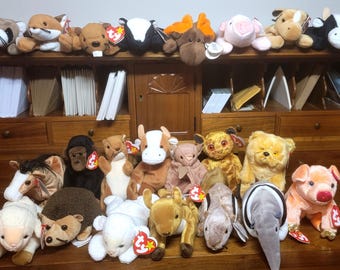 Peluche de animales de granja del bosque Ty Beanie Babies (Pvc/PE) Tú eliges, MWMT