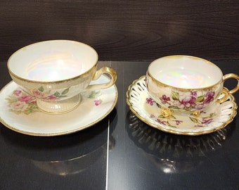 Set of 2 Rainbow Gloss Teacups, Excellent Condition