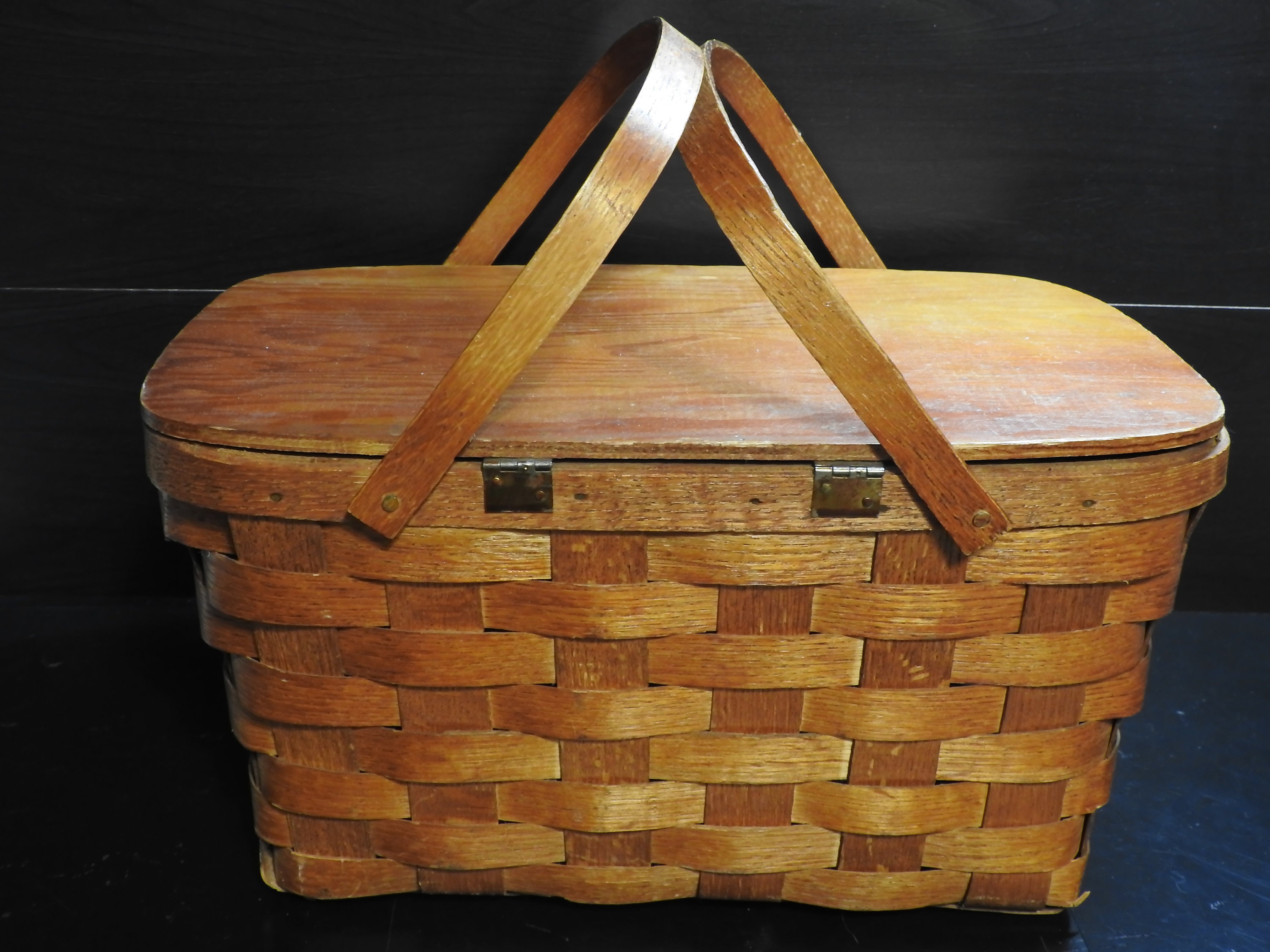 Peterboro Basket Company Large Vintage Wooden Picnic Basket Etsy