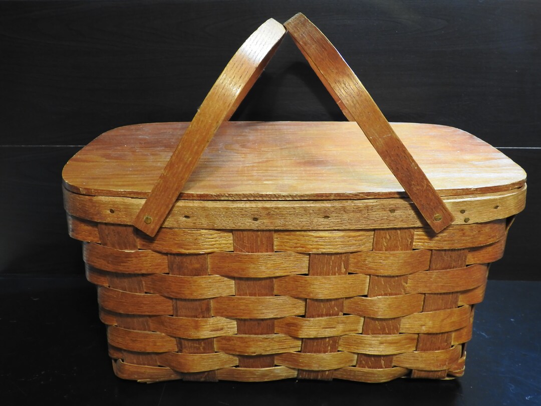 Peterboro Basket Company Large Vintage Wooden Picnic Basket Etsy