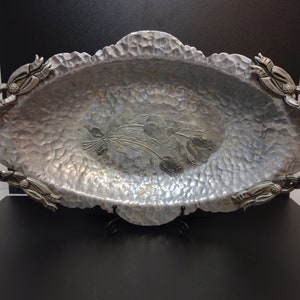 Vintage Rodney Kent Aluminum Floral Tray: Ivy Design, 14-Inch