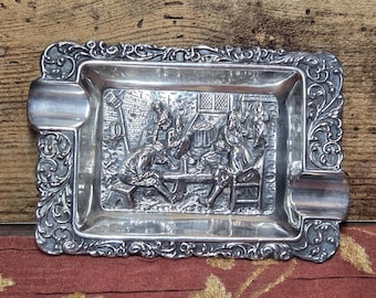 Hans Jensen Silver Plate Repousse Ashtray, Made in Denmark With