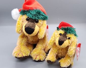 Ty Beanie Babies Jinglepup the Christmas Dog Comes with Teenie Beanie Version, rare retired MWMT