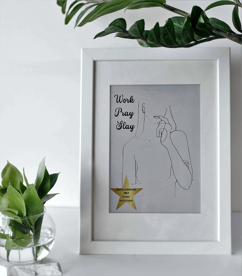 Digital Download Work Pray Slay Line Art Woman Etsy