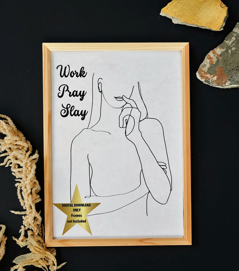 Digital Download Work Pray Slay Line Art Woman Etsy