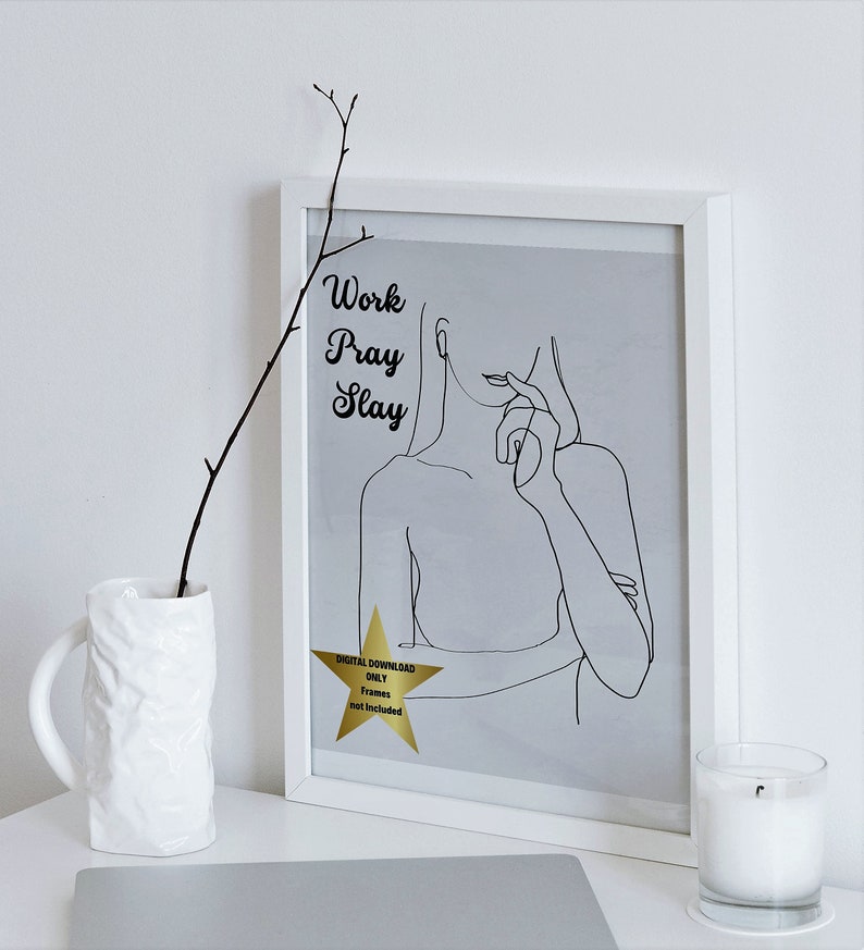 Digital Download Work Pray Slay Line Art Woman Etsy