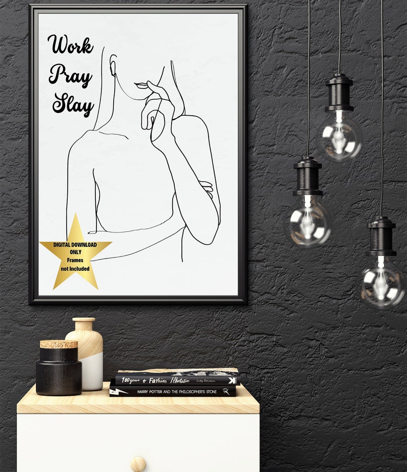Digital Download Work Pray Slay Line Art Woman Etsy
