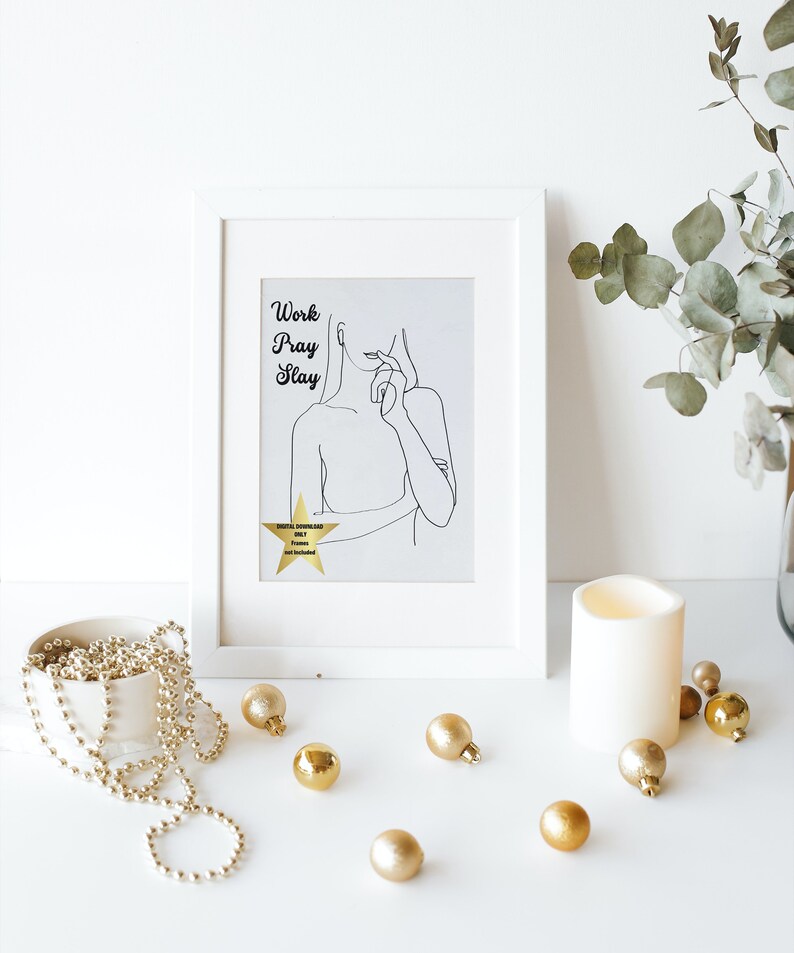 Digital Download Work Pray Slay Line Art Woman Etsy