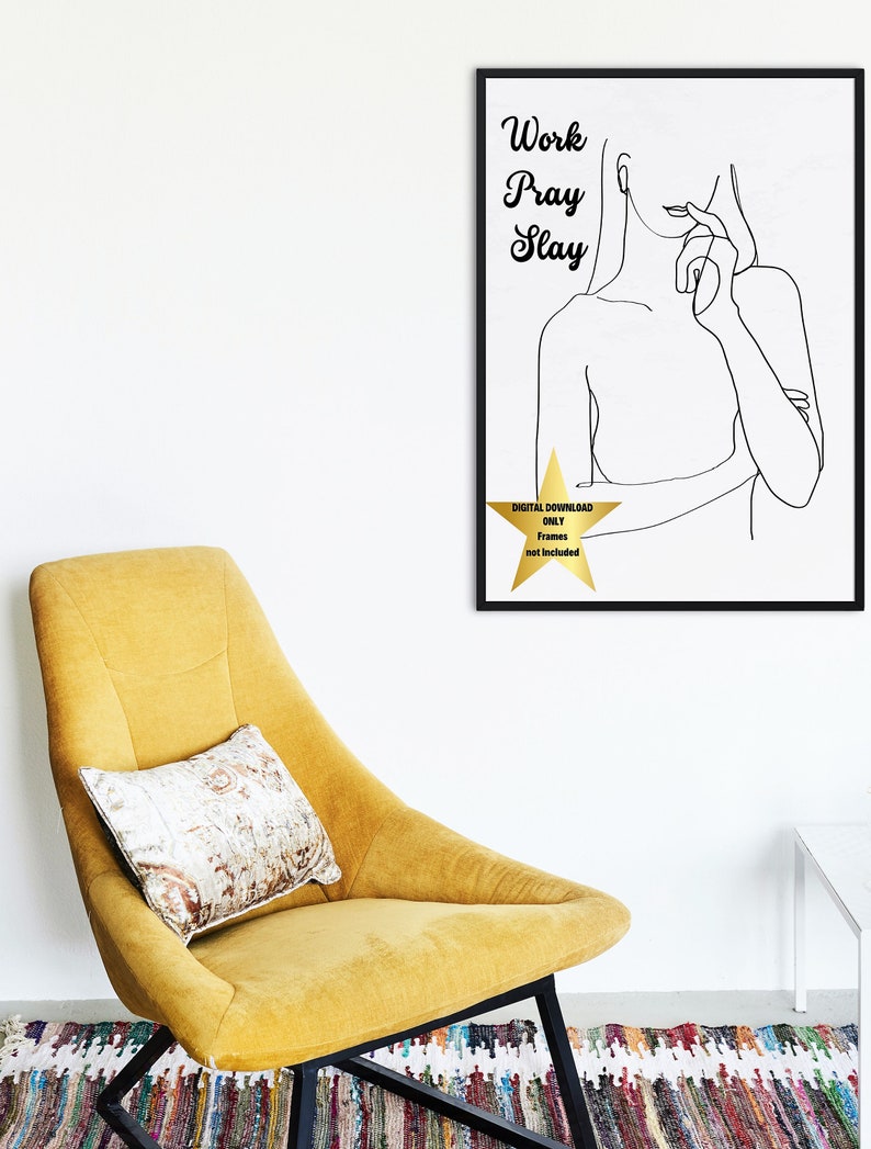 Digital Download Work Pray Slay Line Art Woman Etsy