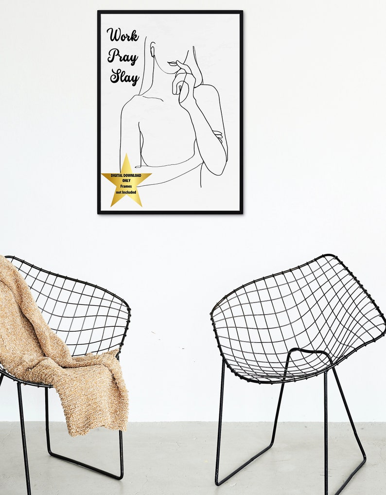 Digital Download Work Pray Slay Line Art Woman Etsy
