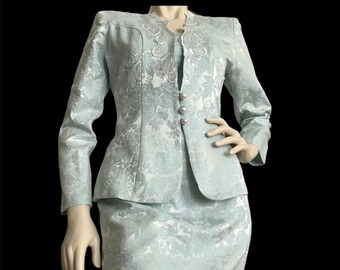 Vintage brocade  baby blue Easter mini dress and jacket. Easter two pieces set. Marie Antoinette theme party dress.