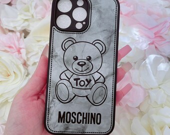 Luxury Leather Soft Moschino iPhone Case 15 Pro Max 14 Pro, 14