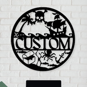 Custom Pirate Sign - Personalized Pirate Ship Metal Sign, Pirate Decor, Pirate Metal Wall Art, Coastal Decor, Nautical Decor, Beach Sign