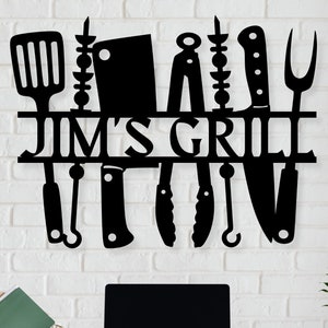 Custom Grill Sign - Personalized BBQ Name Sign, Backyard Barbeque Sign, Outdoor Grill Decor, Outdoor Kitchen Metal Sign, Grillmaster Gift