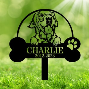 Custom Golden Retriever Memorial Stake - Personalized Golden Retriever Grave Marker, Metal Dog Headstone, Dog Remembrance Stake Sympathy