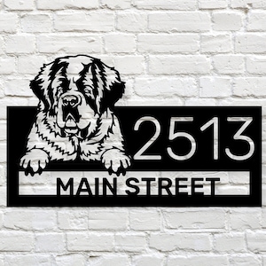 Custom Saint Bernard Address Sign - Personalized St Bernard Metal House Number Welcome Sign, St Bernard Outdoor Decor, St Bernard Gift