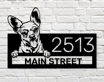 Custom Chihuahua Address Sign - Personalized Chihuahua Metal House Number Welcome Sign, Chihuahua Outdoor Decor Street Sign, Chihuahua Gift