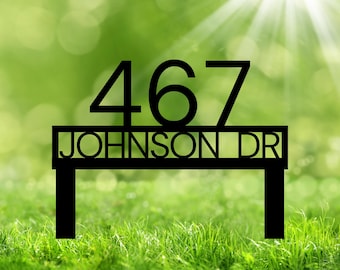 Custom Address Stake with Street Name - Personalized Yard House Number Sign, Metal Lawn Address Plaque, Modern Outdoor Decor