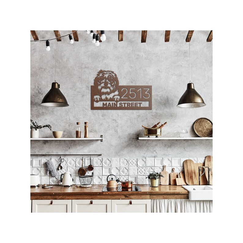 Signo de dirección personalizado de Shih Tzu - Signo de bienvenida personalizado del número de casa de metal de Shih Tzu, signo de calle de decoración al aire libre del perro Shih Tzu, regalo de Shih Tzu Copper