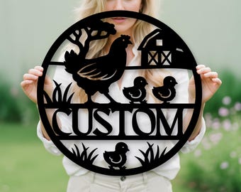 Benutzerdefinierte Huhn Metall Wandkunst - personalisiertes Bauernhaus Zeichen, Hühnerstall Dekor, Bauernhof Tier Kunst, Geschenk Hühnerliebhaber Geschenk