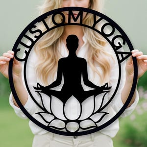 Custom Yoga Pose Metal Wall Art - Personalized Lotus Flower Silhouette Sign, Zen Yoga Studio Decor, Meditative Home Yoga Art, Yogi Gift