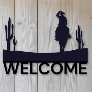 Western Welcome Metal Wall Art - Cowboy Welcome Sign, Rustic Welcome Decor, Desert Home Wall Art, Southwest Welcome Gift