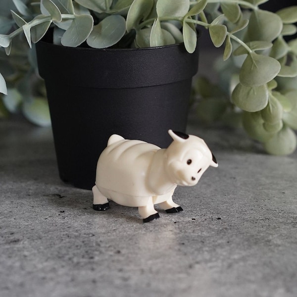 1960s | Sheep 2.5" Figure | Vintage Plastic Animal | 60s Cake Topper | Made in Hong Kong