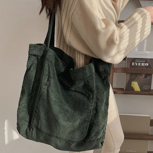 Corduroy Shoulder Bag Corduroy Purse Corduroy Tote Bag Women Messenger Bag Hip Pop Bag Cross body Bag Gift for Her Dark green