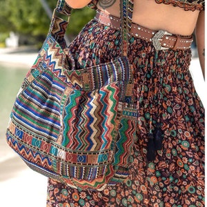 Handmade Boho Bag Vintage Casual Tote Shopper Bag Cloth Bag Messenger Crossbody Bag Shoulder Bag for Women image 1