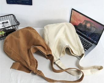 Canvas Messenger Bag, Large Capacity Traveling Bag, Unisex Shoulder Bag, Solid Color Crossbody Bag, College Tote Bag