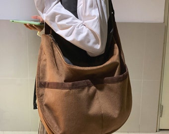 Retro Cord Tasche Schultertasche Einkaufstaschen Reisetasche für Frauen Vintage Handtasche Umhängetasche 4 Farben erhältlich