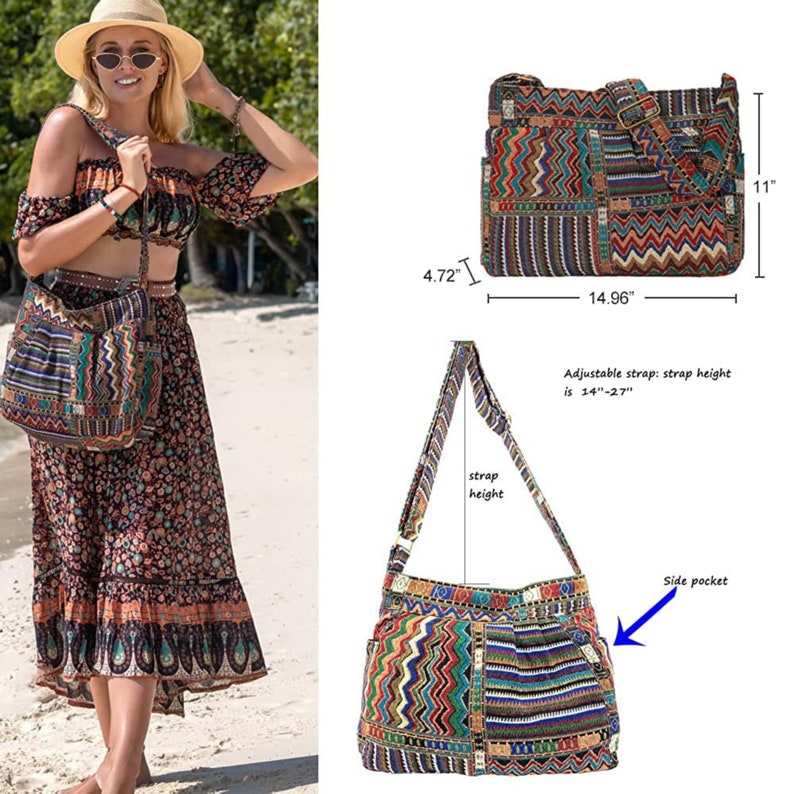 Handmade Boho Bag Vintage Casual Tote Shopper Bag Cloth Bag Messenger Crossbody Bag Shoulder Bag for Women image 5