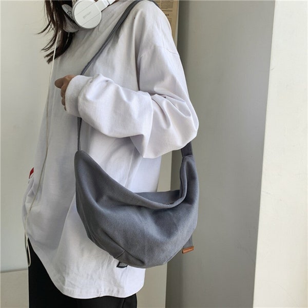 Sac à bandoulière en nylon, Sac à boulettes décontracté, Sac à bandoulière minimaliste pour femme, Sac unisexe demi-lune, Sac coréen de voyage quotidien