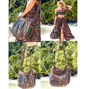 Handmade Boho Bag Vintage Casual Tote Shopper Bag Cloth Bag Messenger Crossbody Bag Shoulder Bag for Women image 4