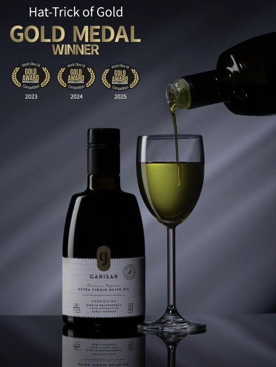 High Polyphenol Extra Virgin Olive Oil: Garisar, Cold Pressed, NYIOOC Gold Medal
