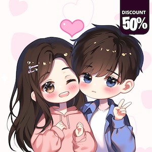 Custom Anime Chibi Portrait | personalized gifts potrait | Couples Portrait | Couple Caricature, Couple Gift, Anniversary, Wedding Gift
